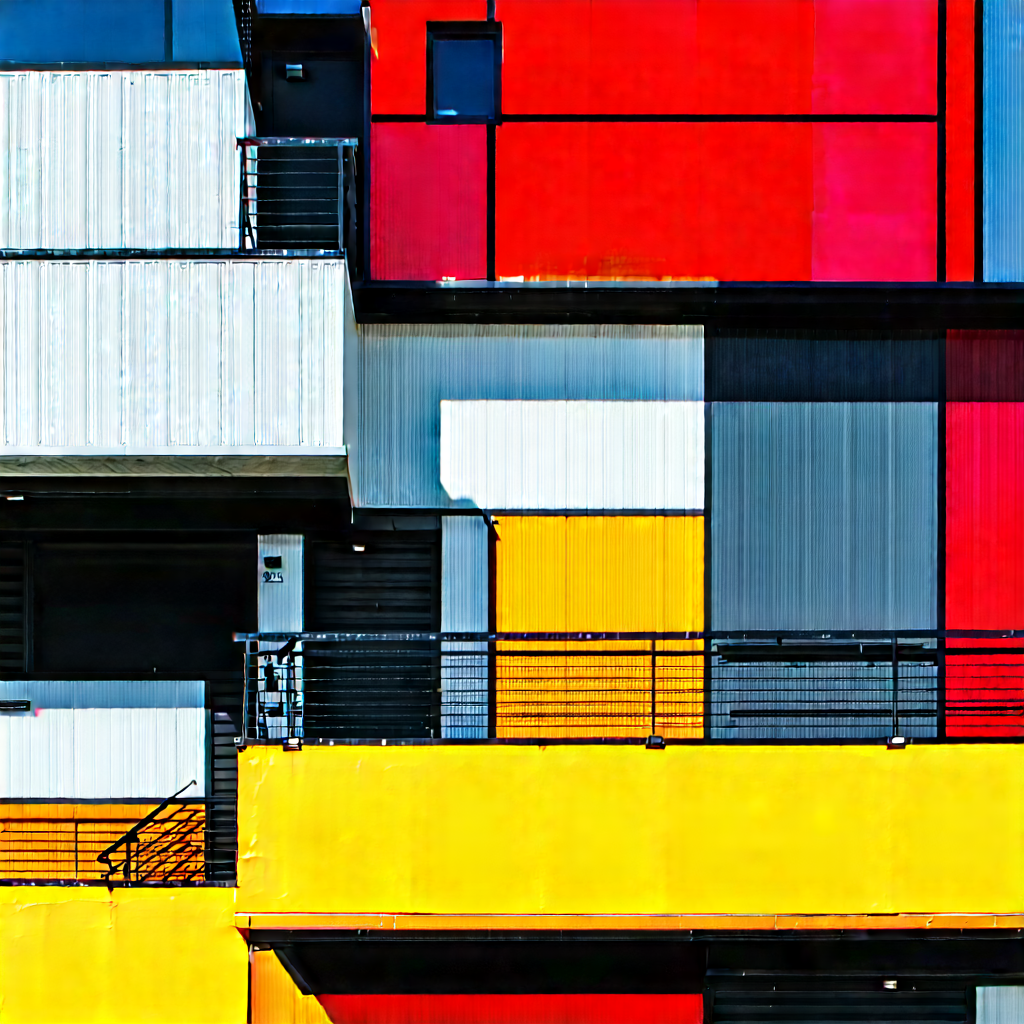 Abstract Brutalist Design: Dynamic Composition With High-contrast Color Palette With Large Building