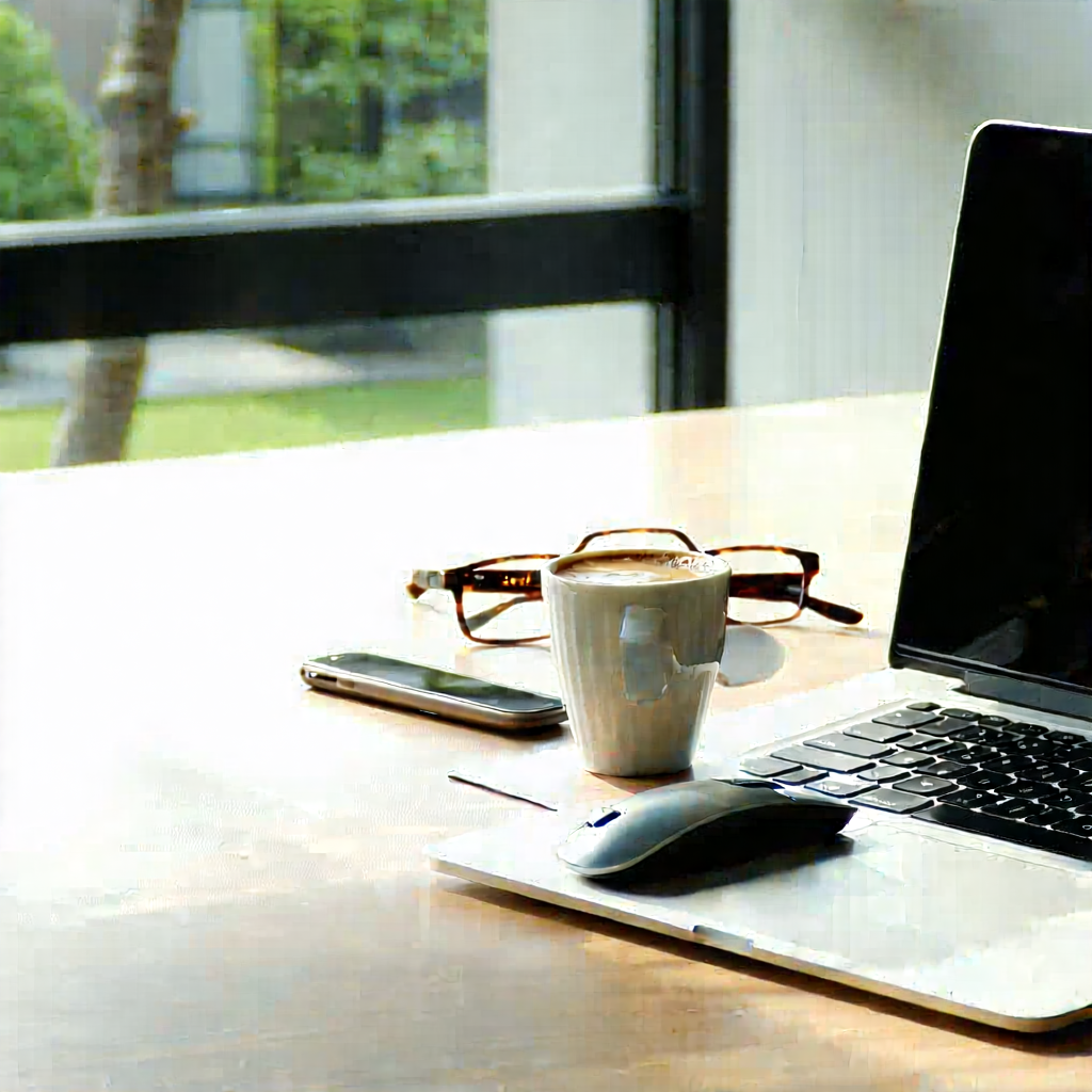 Business Octane Render: Workplace With Laptop And Coffee On Desk With Laptop Computer