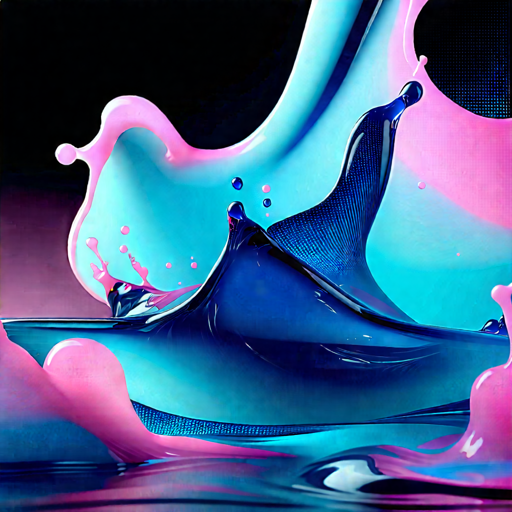 Abstract Memphis Design: Liquid Arrangement With Gradient With Blue Pink