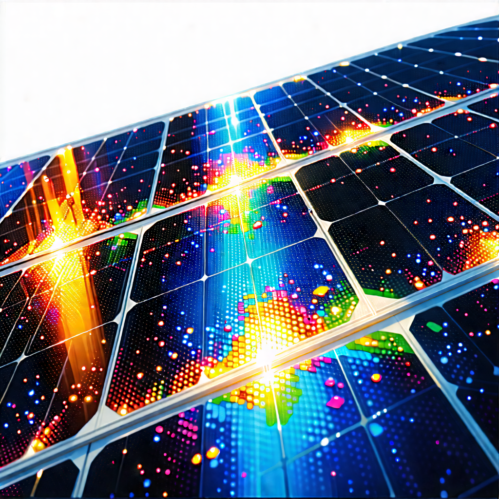Tech Gouache Painting: Solar panel with digital particles