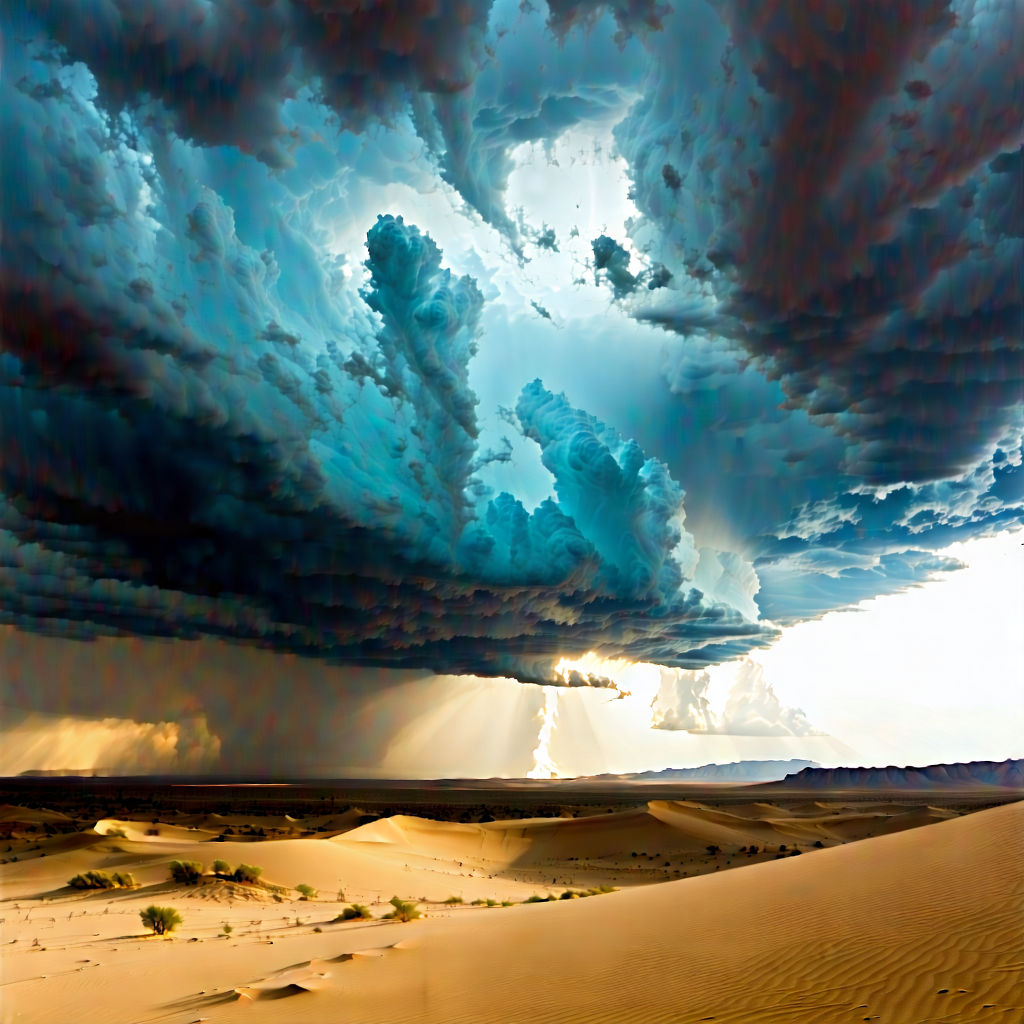 Nature Lithograph: Storm (clouds:1.25) Over Desert With Sandy Desert