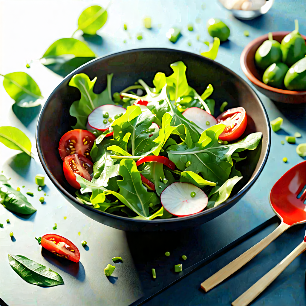 Lifestyle Minimalist Design: Fresh Salad Prepared With Fresh Ingredients With Large Bowl