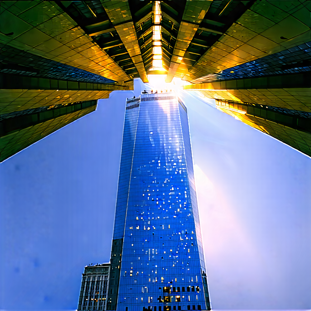 Urban Watercolor Painting: Skyscraper With Dramatic Lighting With Tall Building