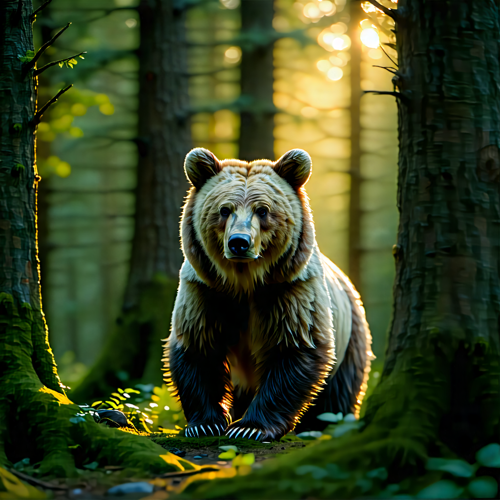Nature Graphic Design: Bear In Forest Environment With Large Brown
