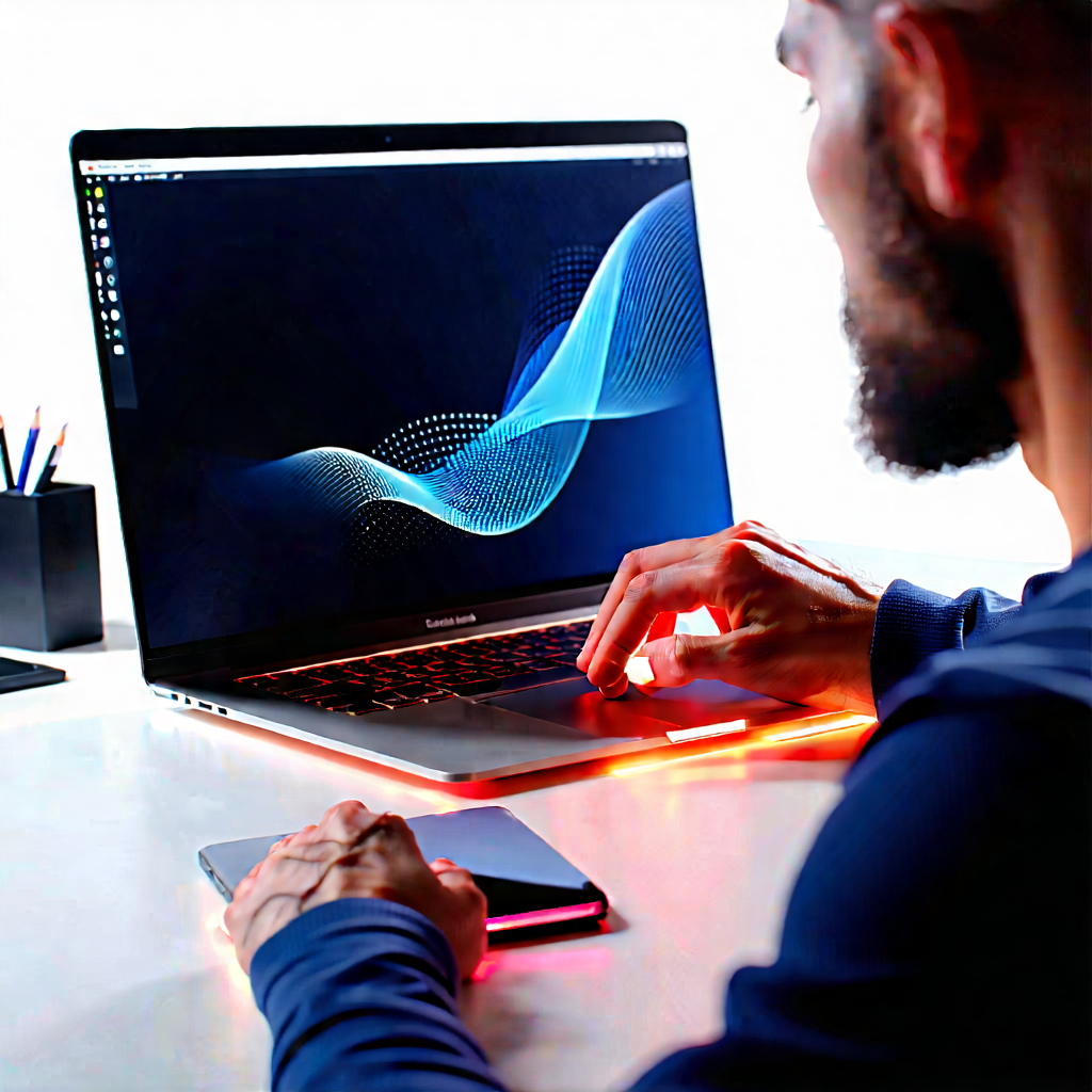 Business Unreal Engine: Tech professional using laptop