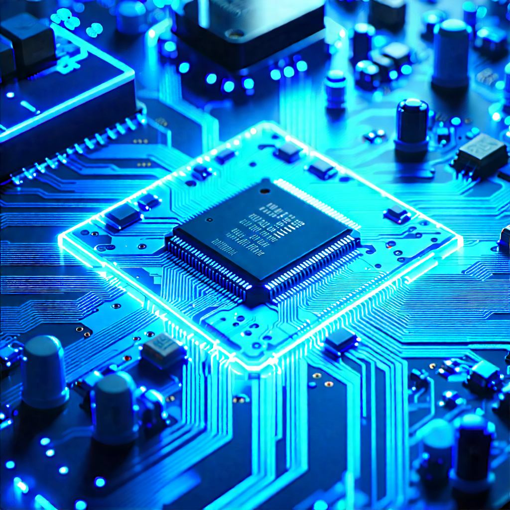 Tech Cinema 4D: Circuit board with blue light (glow:1.15)