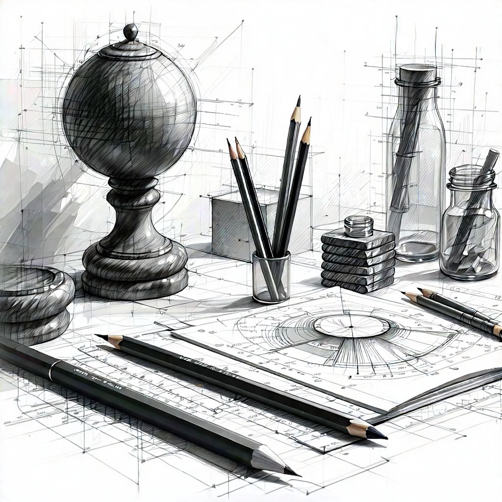 Tech Pencil Sketch: Educational Technology In Design Studio With Image, There