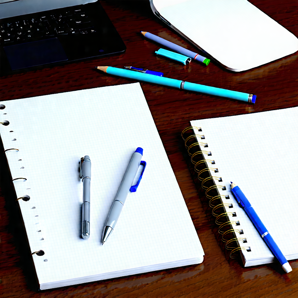 Business Octane Render: Workplace with notebooks and pens on desk