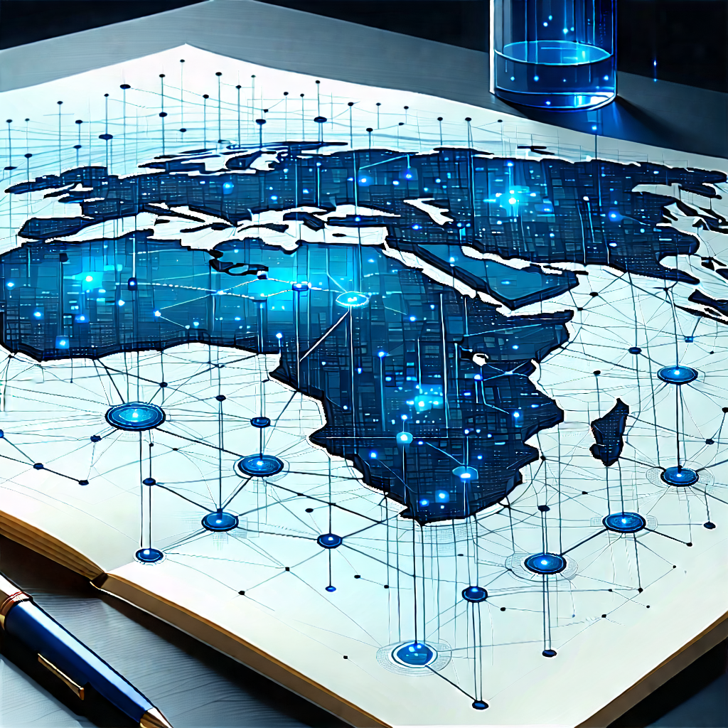 Tech Ink Drawing: Blockchain network visualization