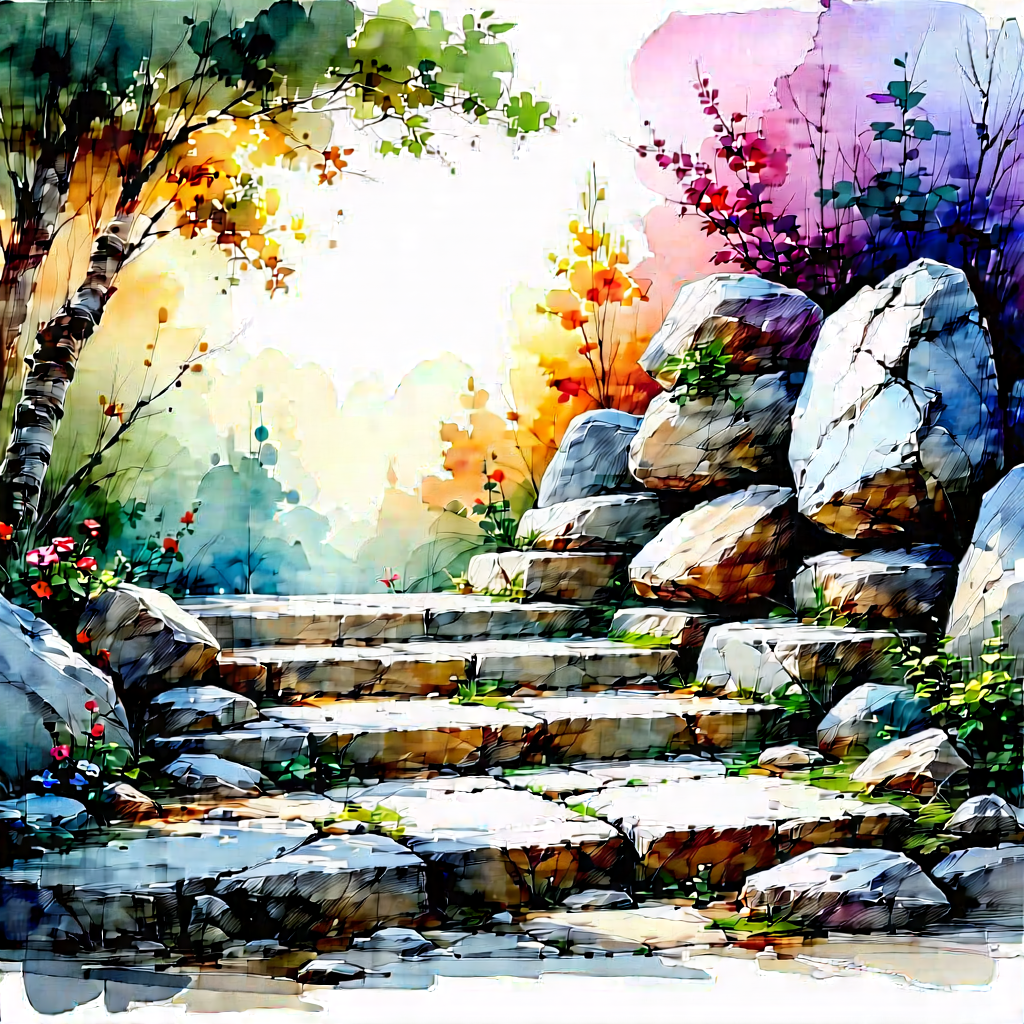 Abstract Ink Drawing: Stone Installation With Gradient With Beautiful Scene