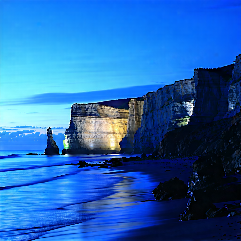 Nature Stock Photography: Coastal Cliff During Blue Hour With Beautiful Beach