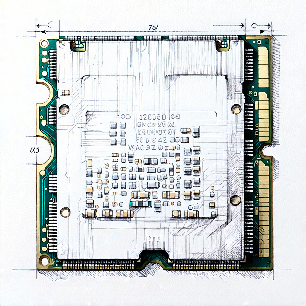 Tech Pencil Sketch: Close-up of memory module