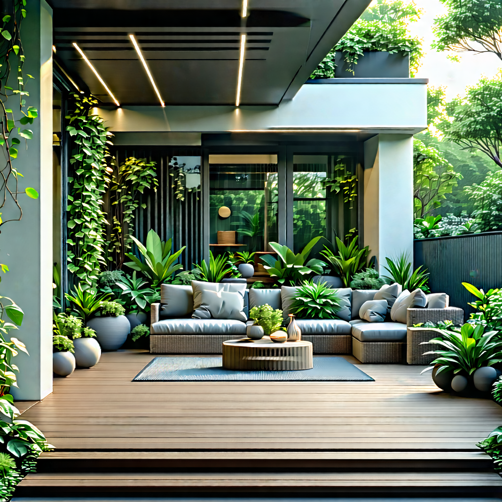 Lifestyle 3D Render: Balcony garden with warm lighting