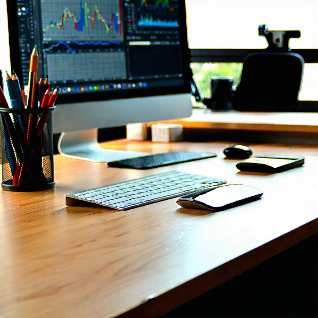 Business Macro Photography: Workplace with digital devices on desk