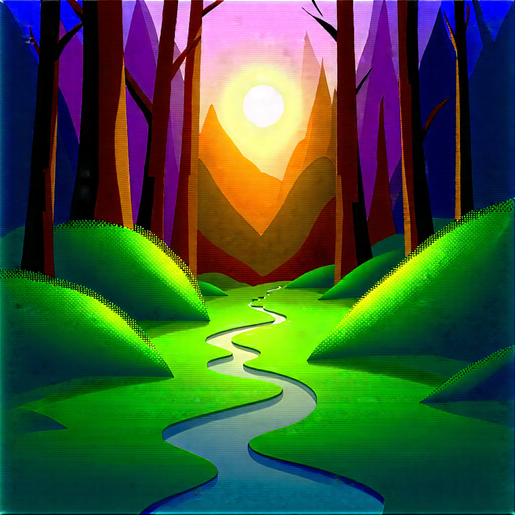 Nature Gouache Painting: Path Through Tropical Jungle With Image, There