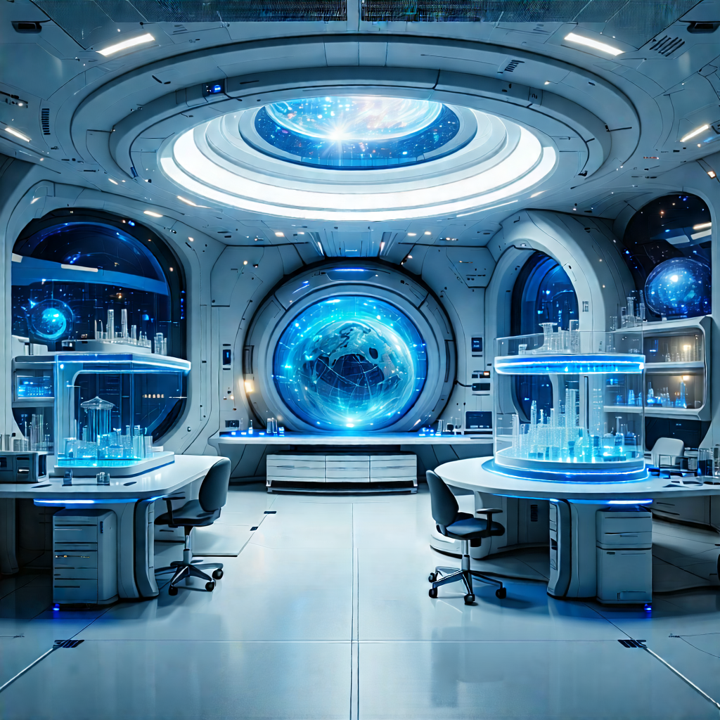 Tech Drone Photography: Futuristic Research Laboratory With Futuristic Setting,