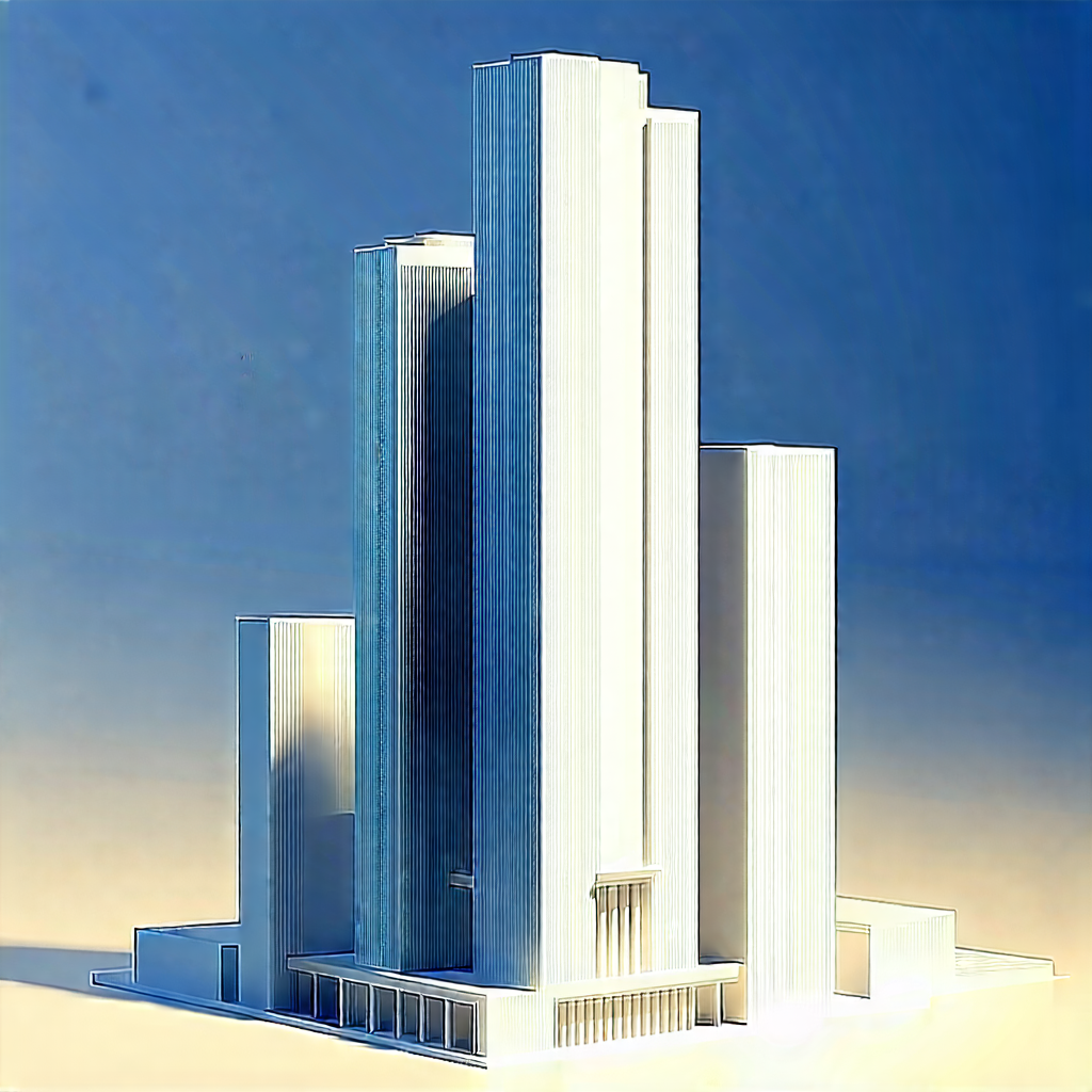 Urban Oil Painting: Skyscraper With (minimalist:1.26) Design With Model Tall