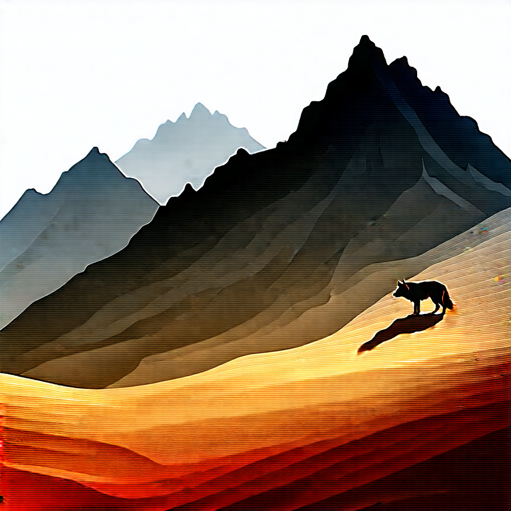 Nature Vector Art: Wolf In Mountain Terrain With Wolf Standing