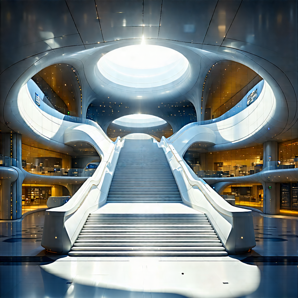 Tech Etching: Futuristic Innovation Hub With Large, Modern