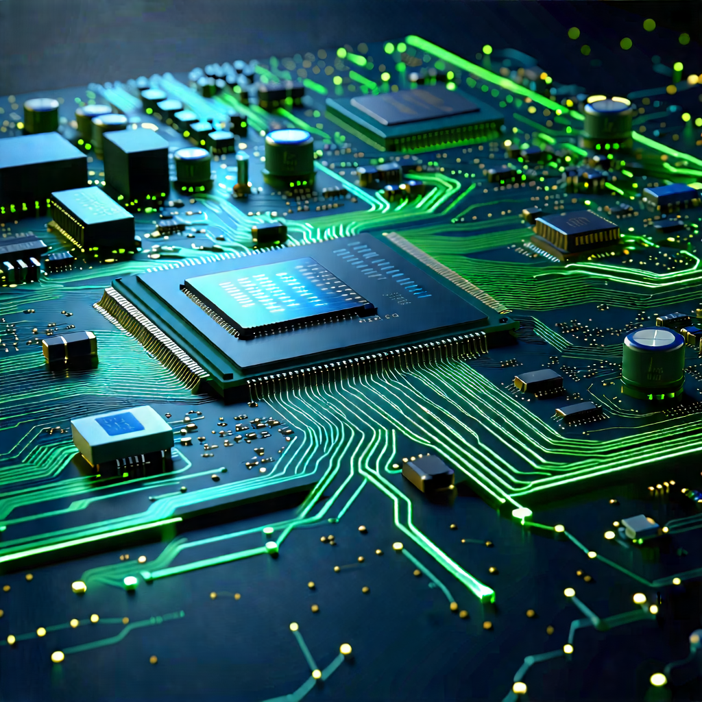 Tech Product Photography: Circuit board with data streams