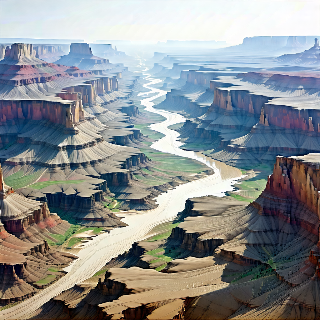 Nature Ink Drawing: Aerial View Of Canyon System With Beautiful Landscape