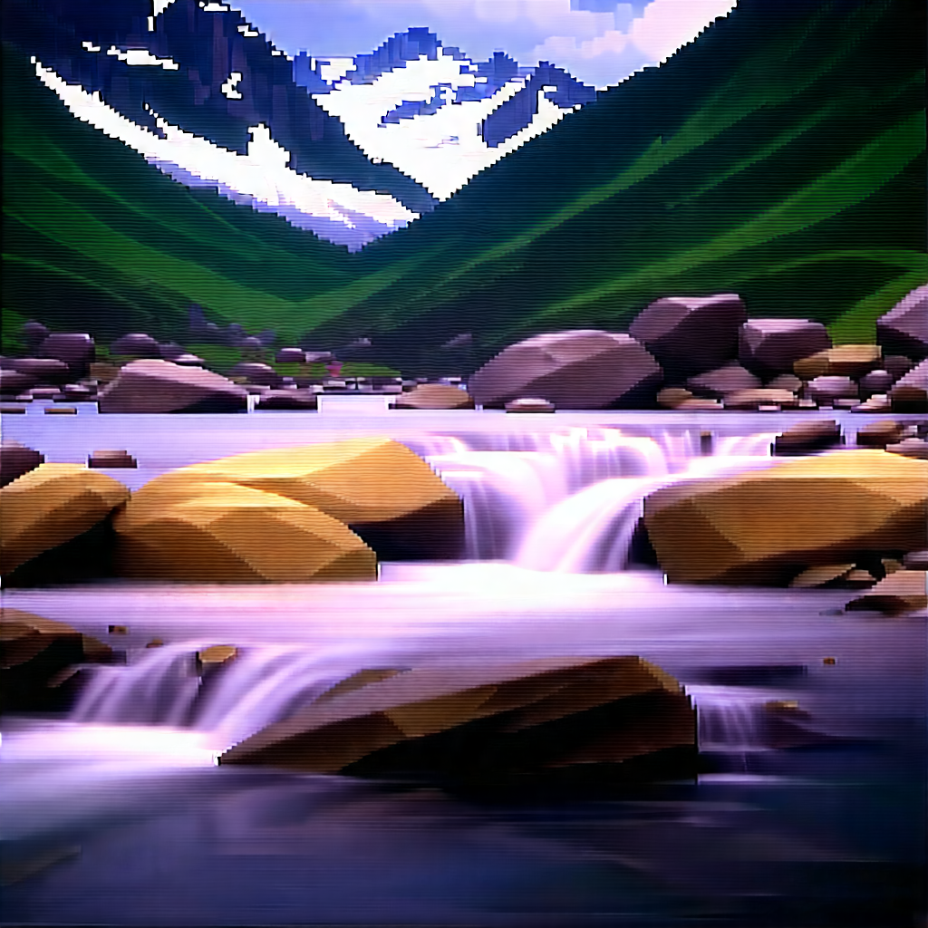 Nature Product Photography: Mountain Stream Surrounded By Rocky Shores With Beautiful Mountain