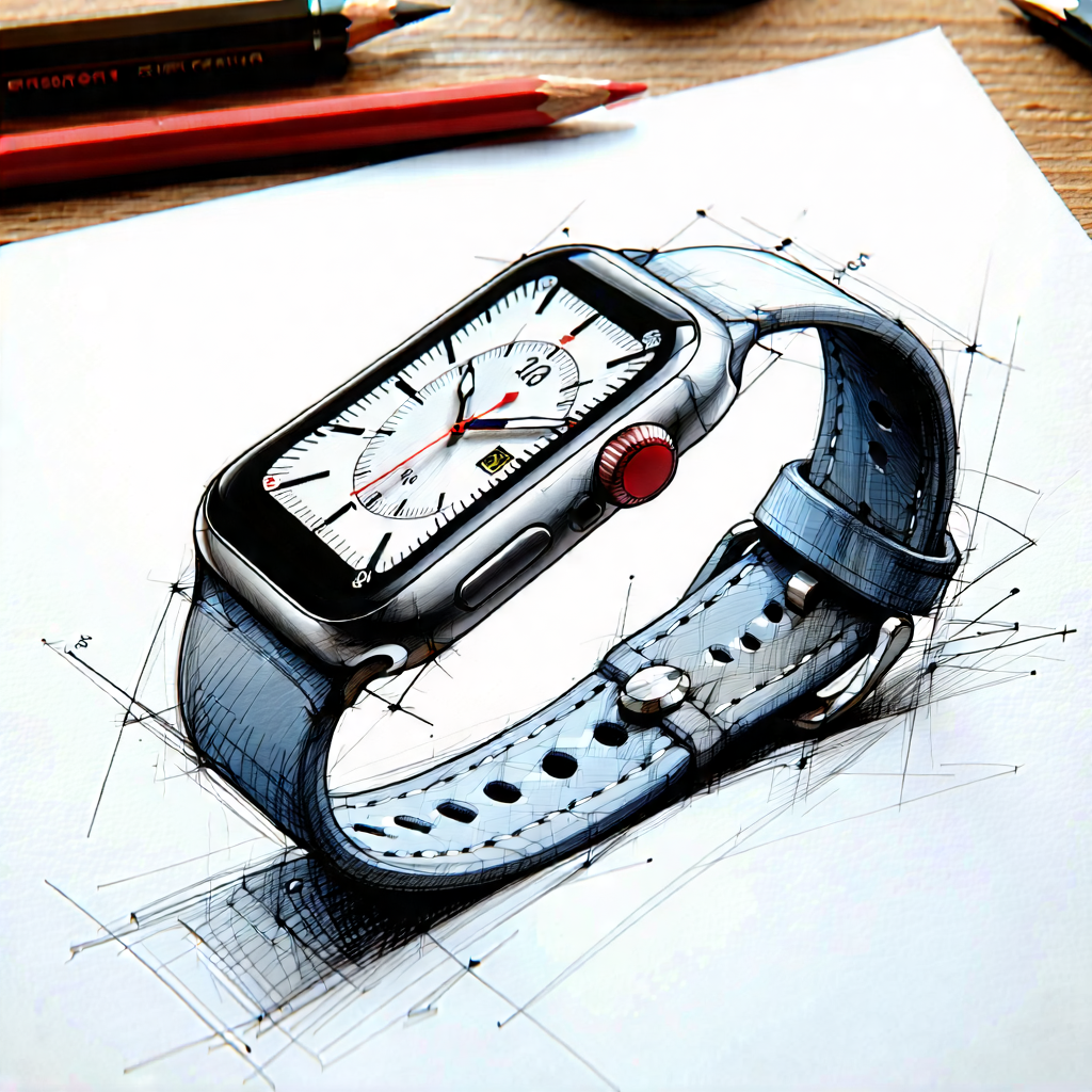 Tech Pencil Sketch: Innovative Wearable Device Design With Blue White