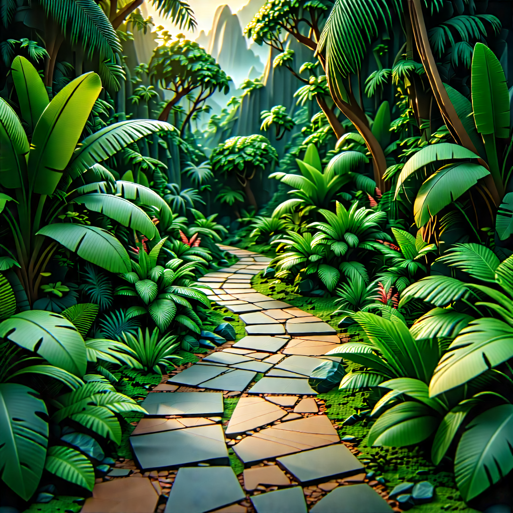 Nature Isometric Design: Path Through Tropical Jungle With Image, There
