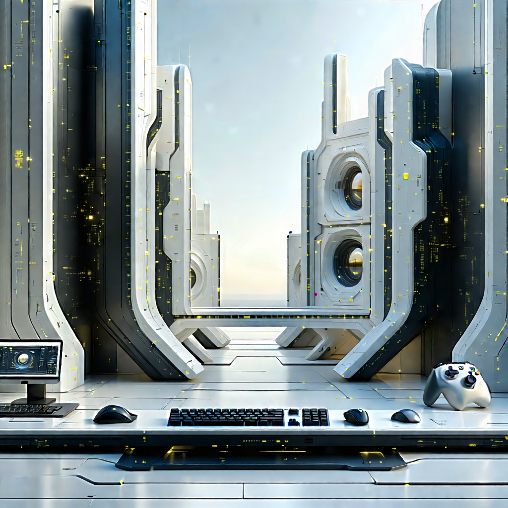 Tech Matte Painting: Futuristic (digital:1.19) workspace