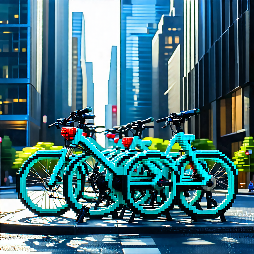 Urban Voxel Art: (city:1.48) Bicycle Sharing In Financial District With Image, There
