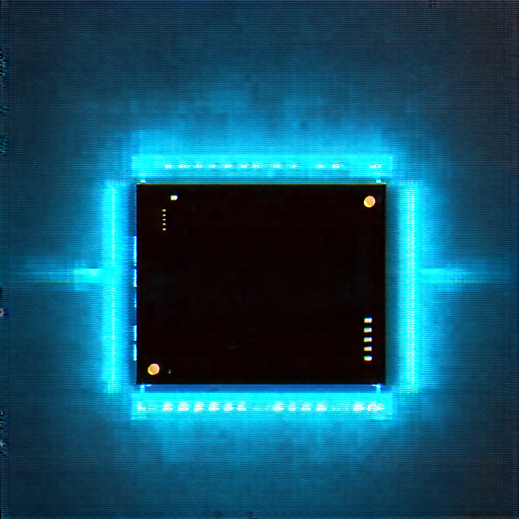 Tech Hdr Photography: Microchip With Blue Light Glow With Close-up Blue