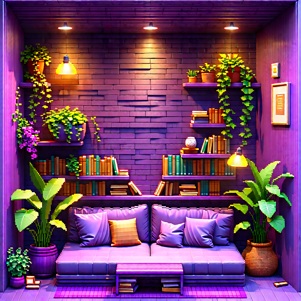 Lifestyle Voxel Art: Reading Nook With Plants And Natural Elements With Image, There