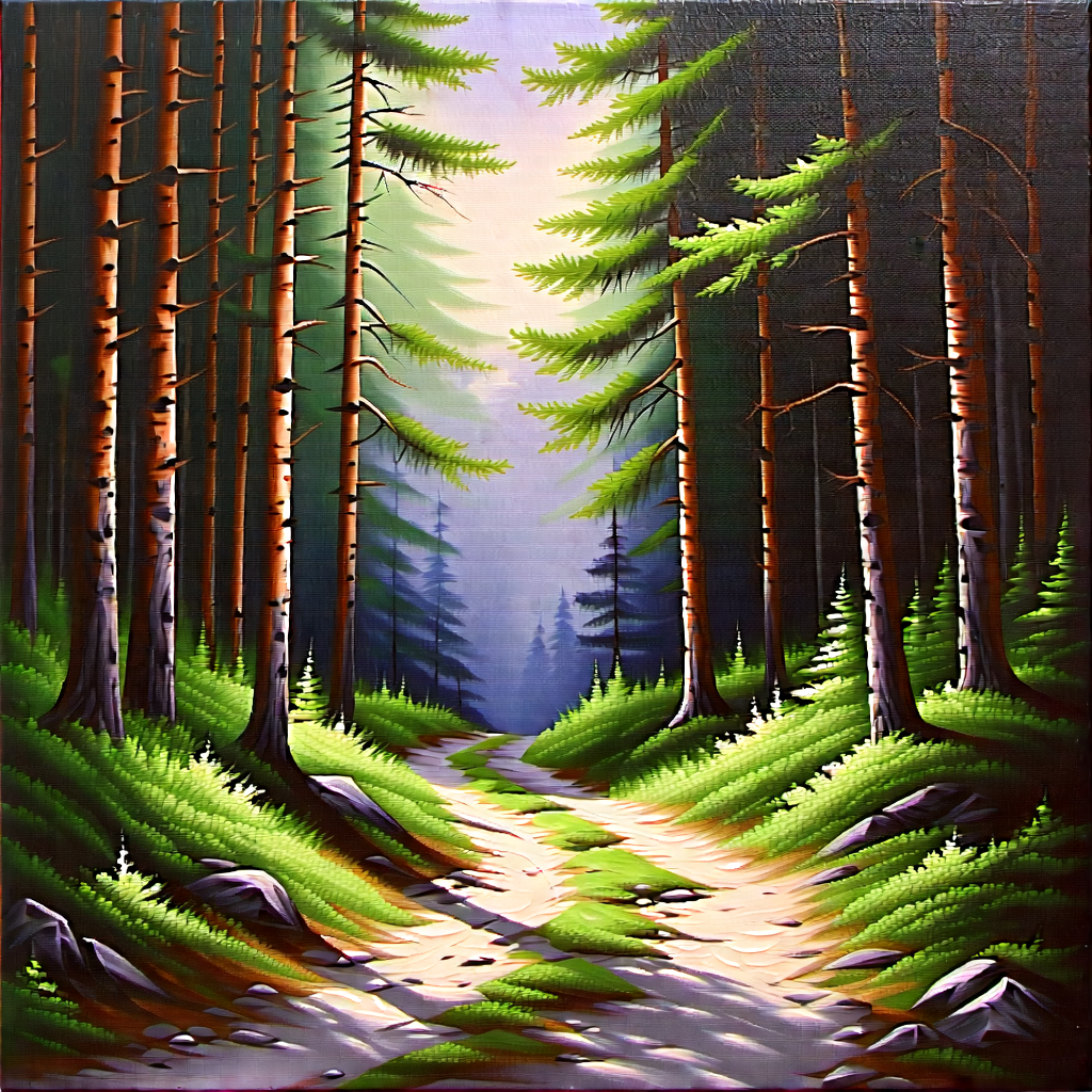 Nature Acrylic Painting: Path through pine forest