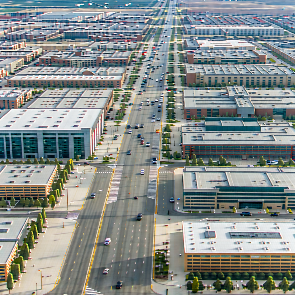 Urban Professional Photography: Aerial View Of Urban Renewal Area With Large City