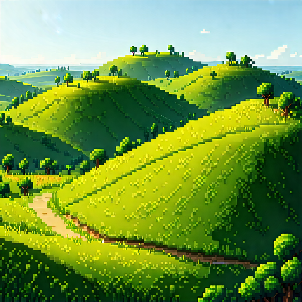Nature Voxel Art: Rolling Hills During Midday With Beautifully Drawn