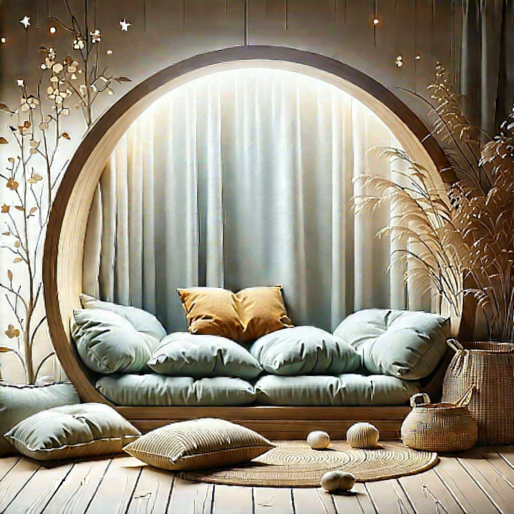 Lifestyle Digital Art: Reading Nook With Comfortable Textiles With Image, There