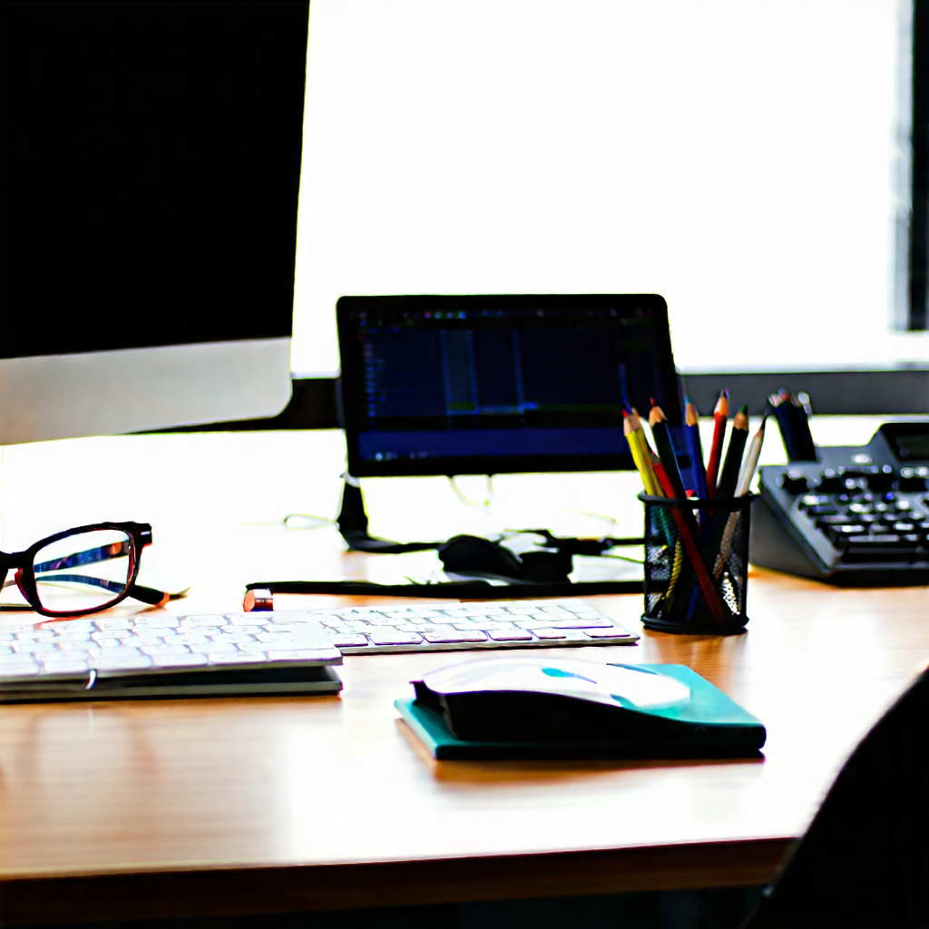 Business Landscape Photography: Workplace With Productivity Tools On Desk With Wooden Desk