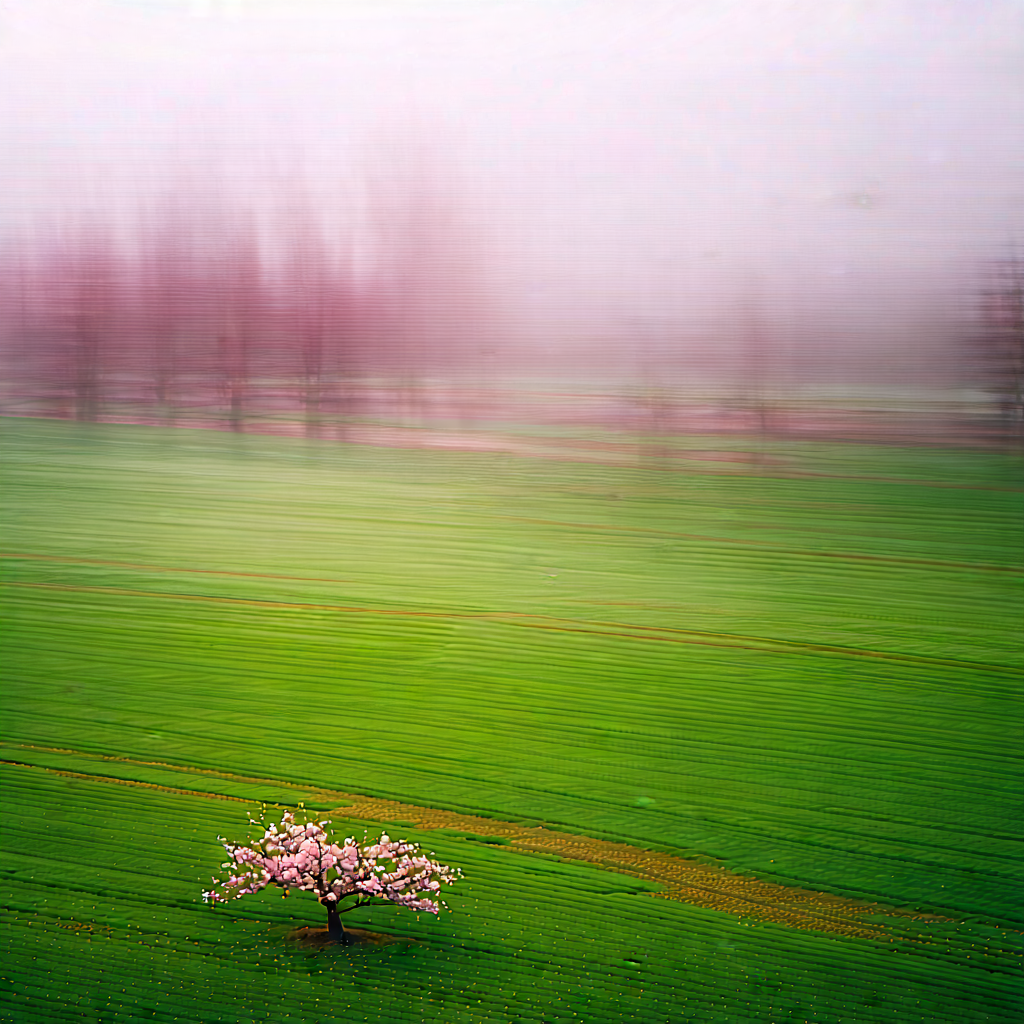 Nature Aerial Photography: Cherry Blossoms In Misty Environment With Small Tree