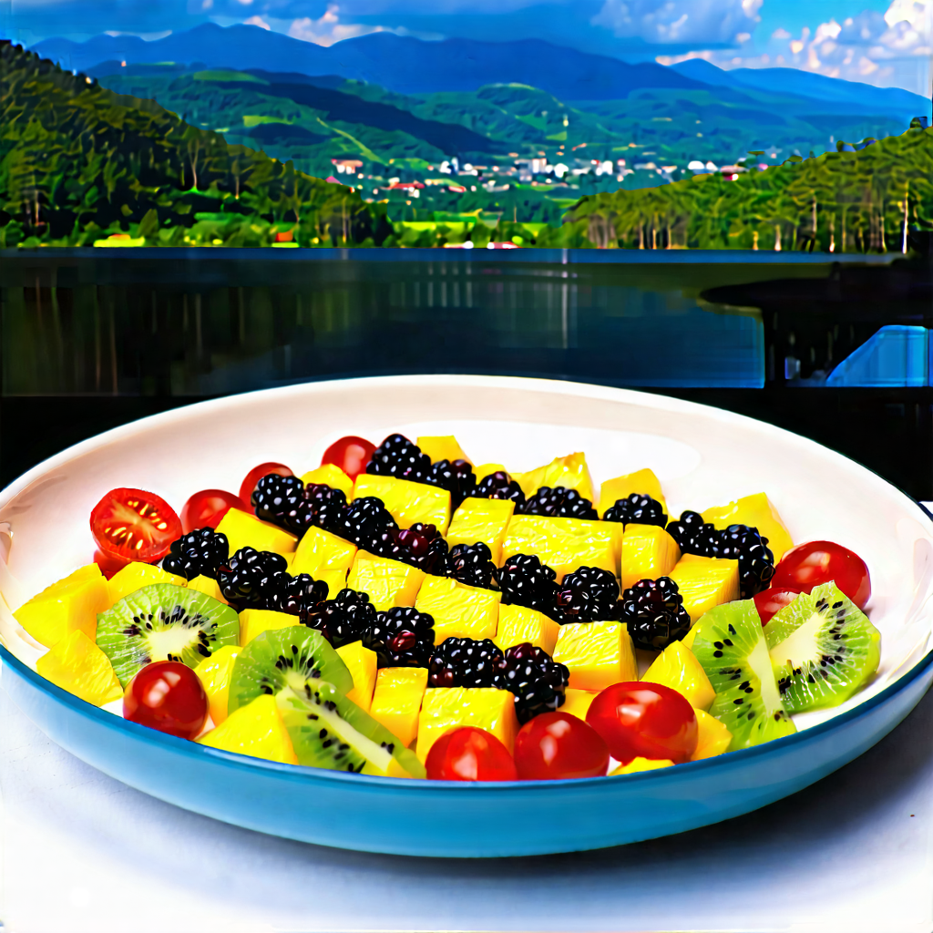 Lifestyle Landscape Photography: Healthy Meal Prepared With Vibrant Colors With Large Blue