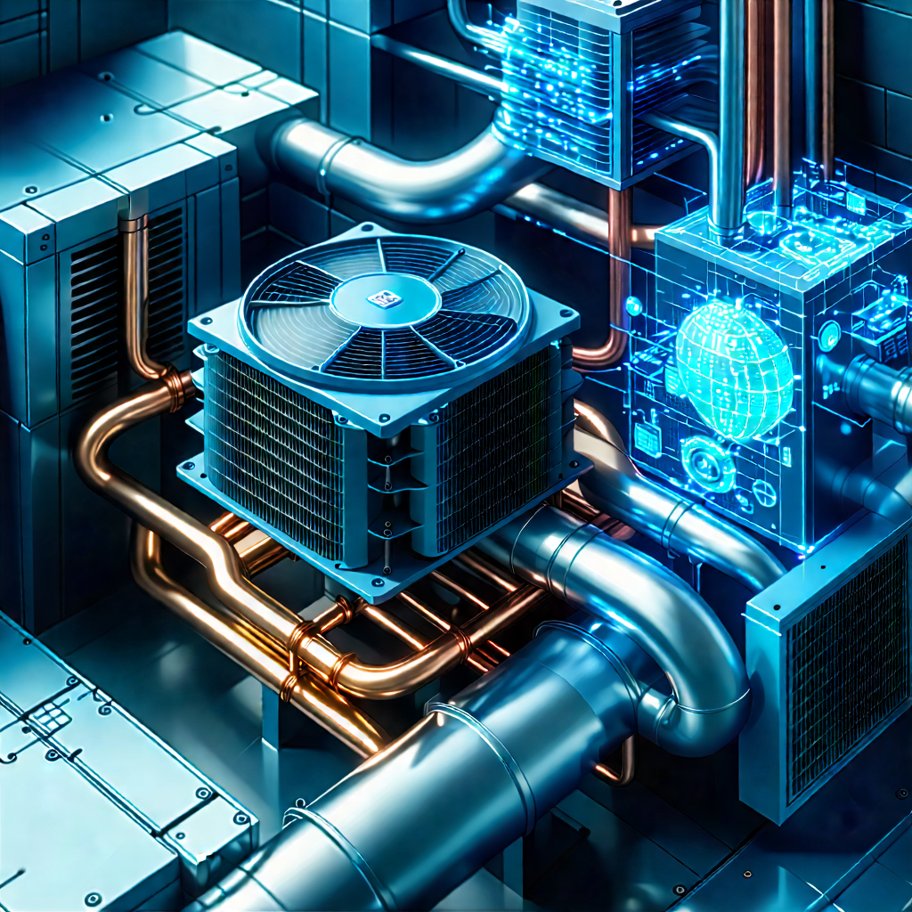 Tech Isometric Design: Close-up Of Cooling System With Image, There
