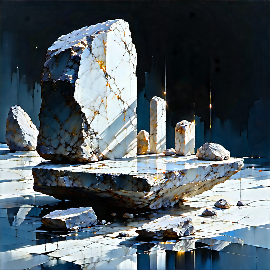 Abstract Lithograph: Stone Composition With (reflection:1.35) With Large, White,