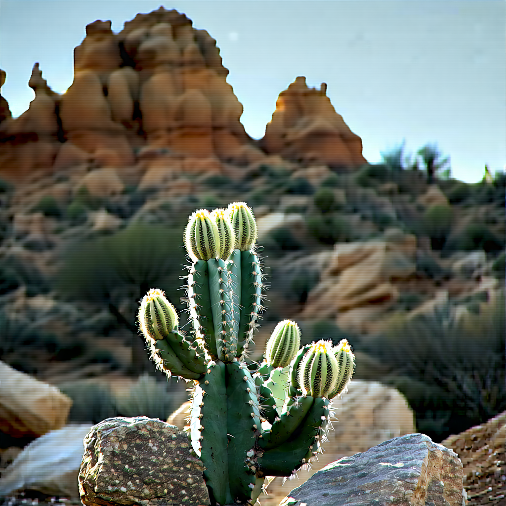 Nature Lithograph: Cactus In Rocky Terrain With Cactus Plant