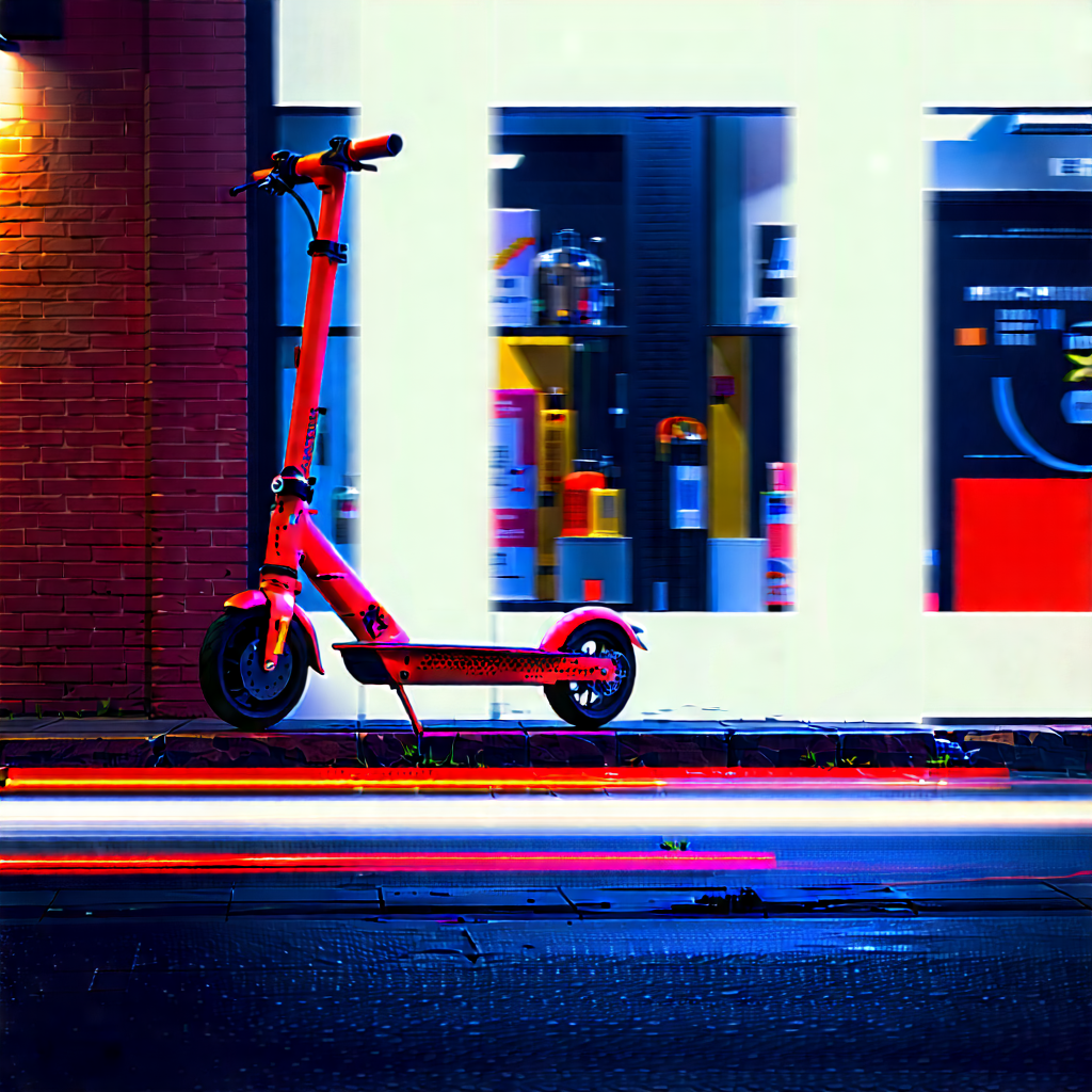 Urban Long Exposure Photography: (city:1.14) Electric Scooter In Arts District With Small Scooter