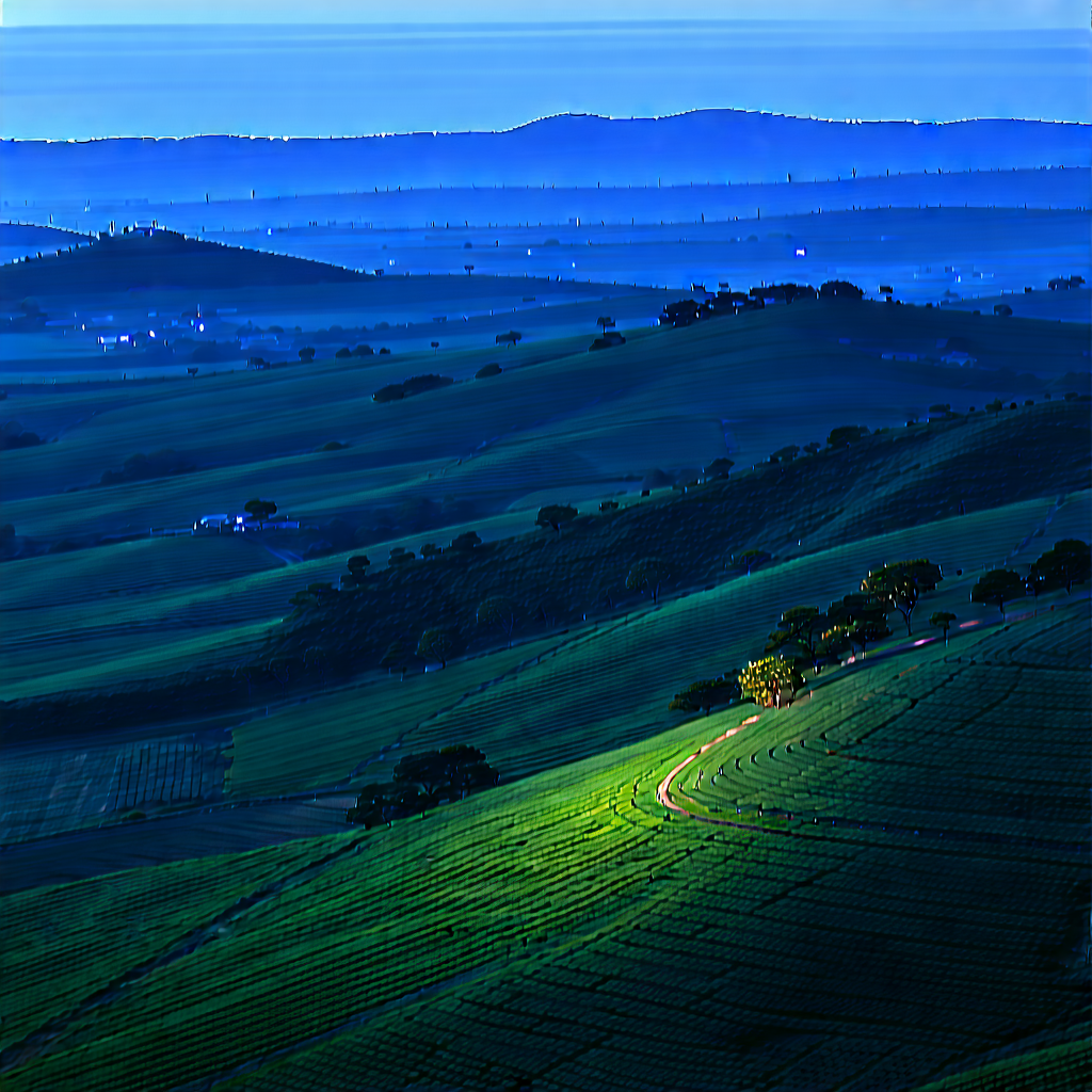 Nature Advertising Photography: Rolling Hills During Blue Hour With Beautiful Landscape