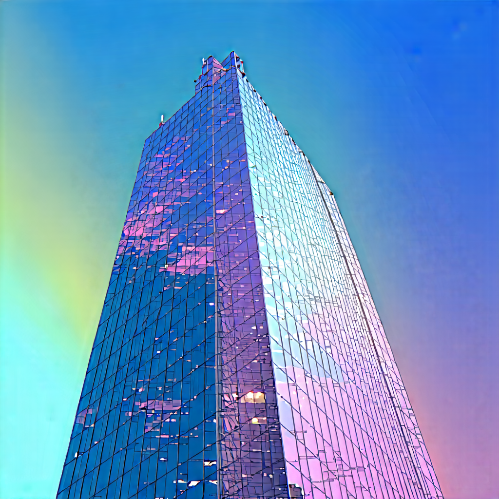 Urban Pastel Drawing: Skyscraper With Reflective Glass With Tall, Modern