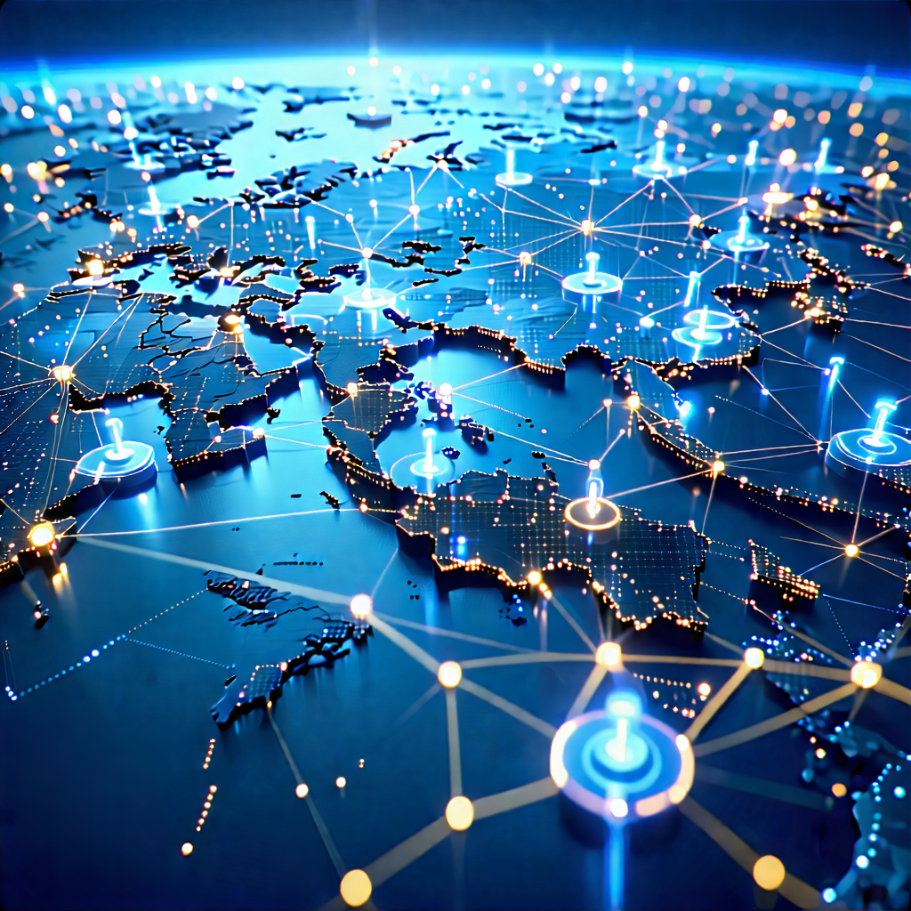 Tech Aerial Photography: Blockchain Network Visualization With Blue Globe