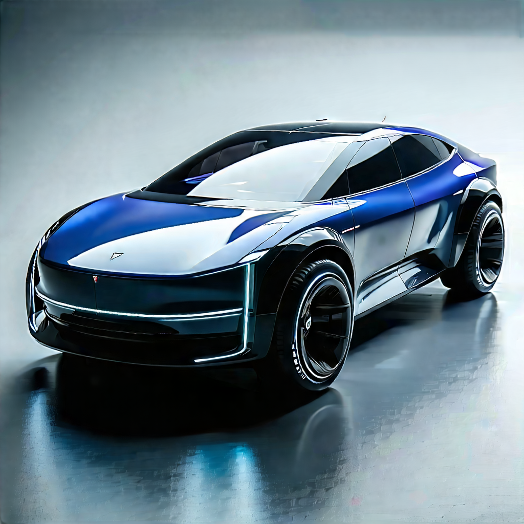 Tech Drone Photography: Innovative Electric Vehicle (design:1.29) With Futuristic Blue