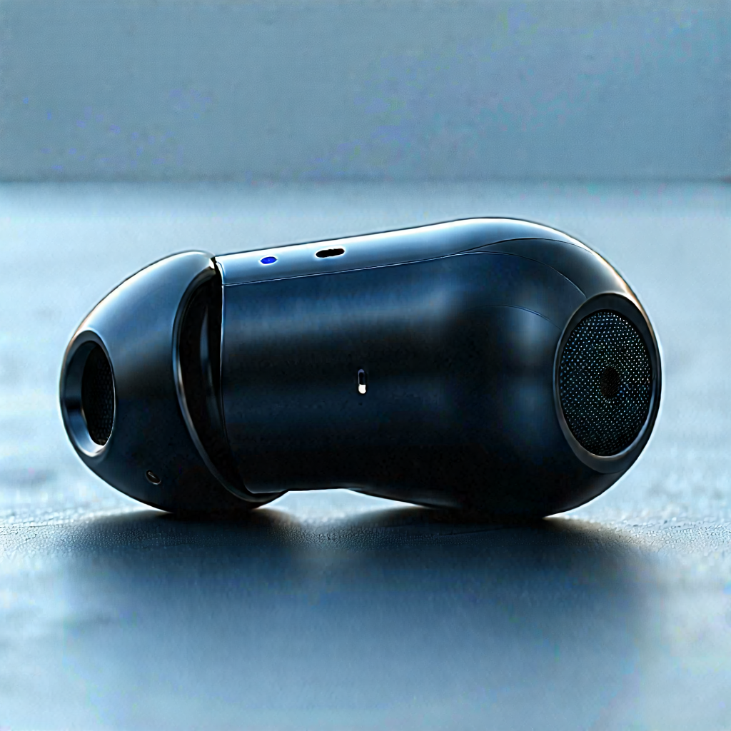 Tech Macro Photography: Wireless Earbuds With Data Visualization With Black Earbud