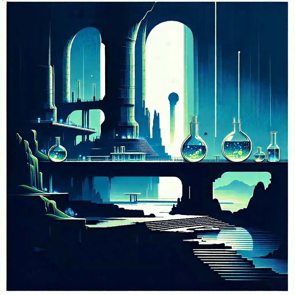 Tech Linocut Print: Futuristic Research Laboratory With Image, There
