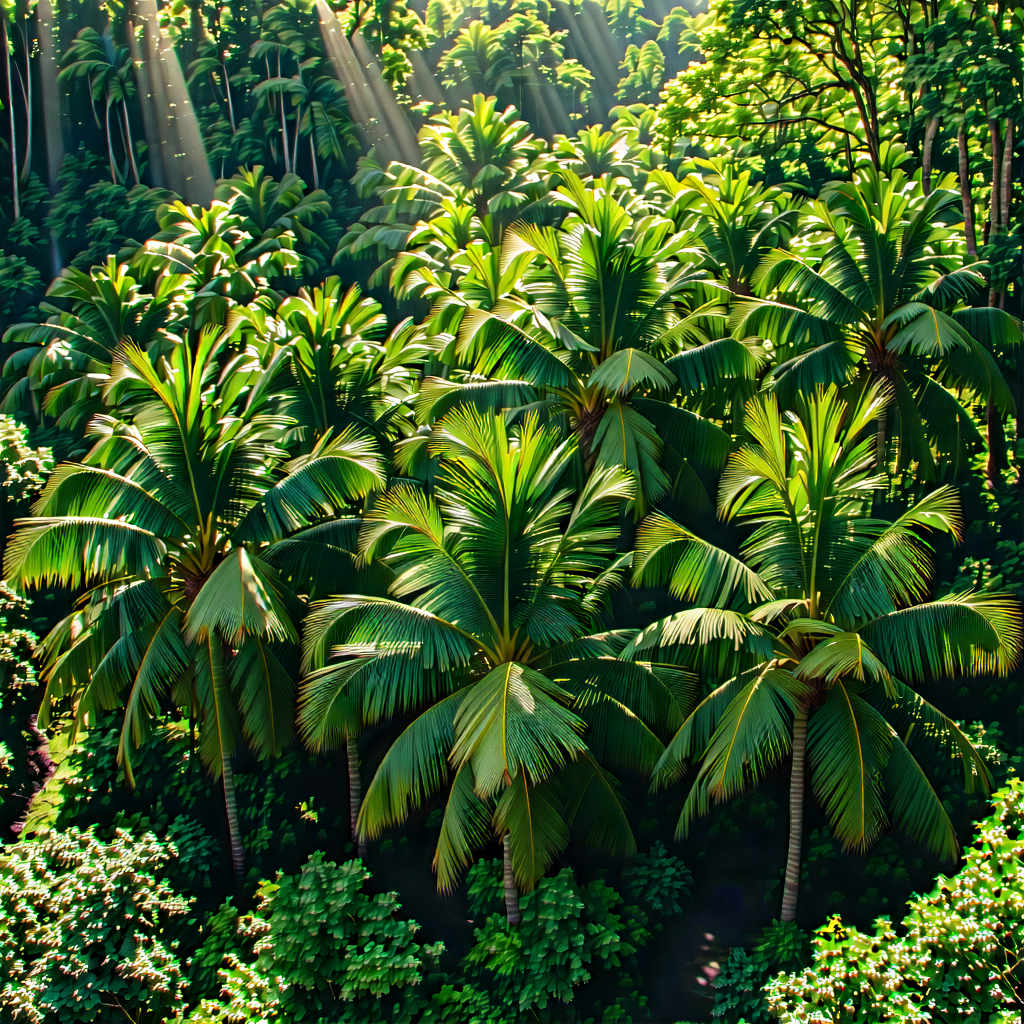 Nature Aerial Photography: Tropical plants in sunlit clearing